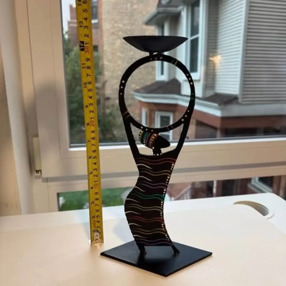 Signed Robert Shields Metal Candle Holder Hand Painted African Art Decor
